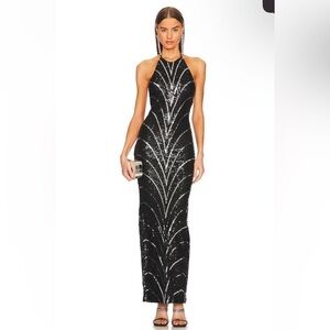 Elegant Black Sequin Halter Dress